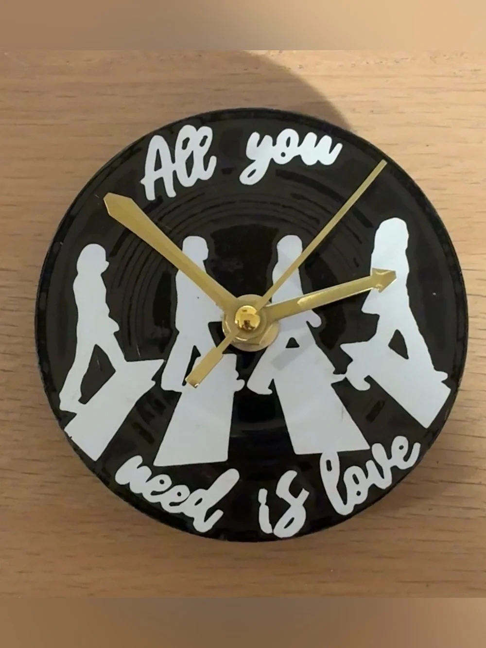Handmade “All You Need Is Love” Mini Black & White Vinyl Wall Clock - 6 in.